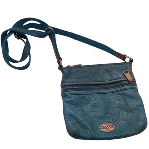 Fossil Blue Leather Crossbody Purse